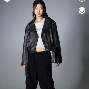 H&M faux black Leather short moto Jacket